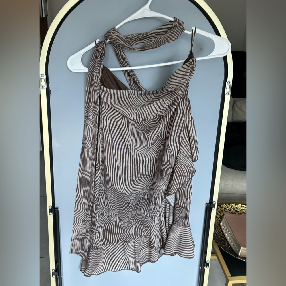 Zara Brown and White Striped Dress